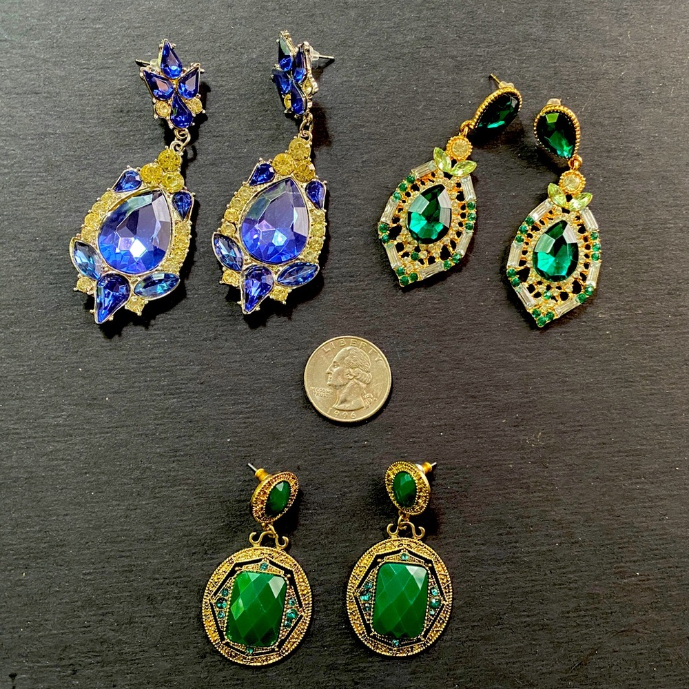 Statement pendant earrings lot of 3 blue green lightweight nWOT